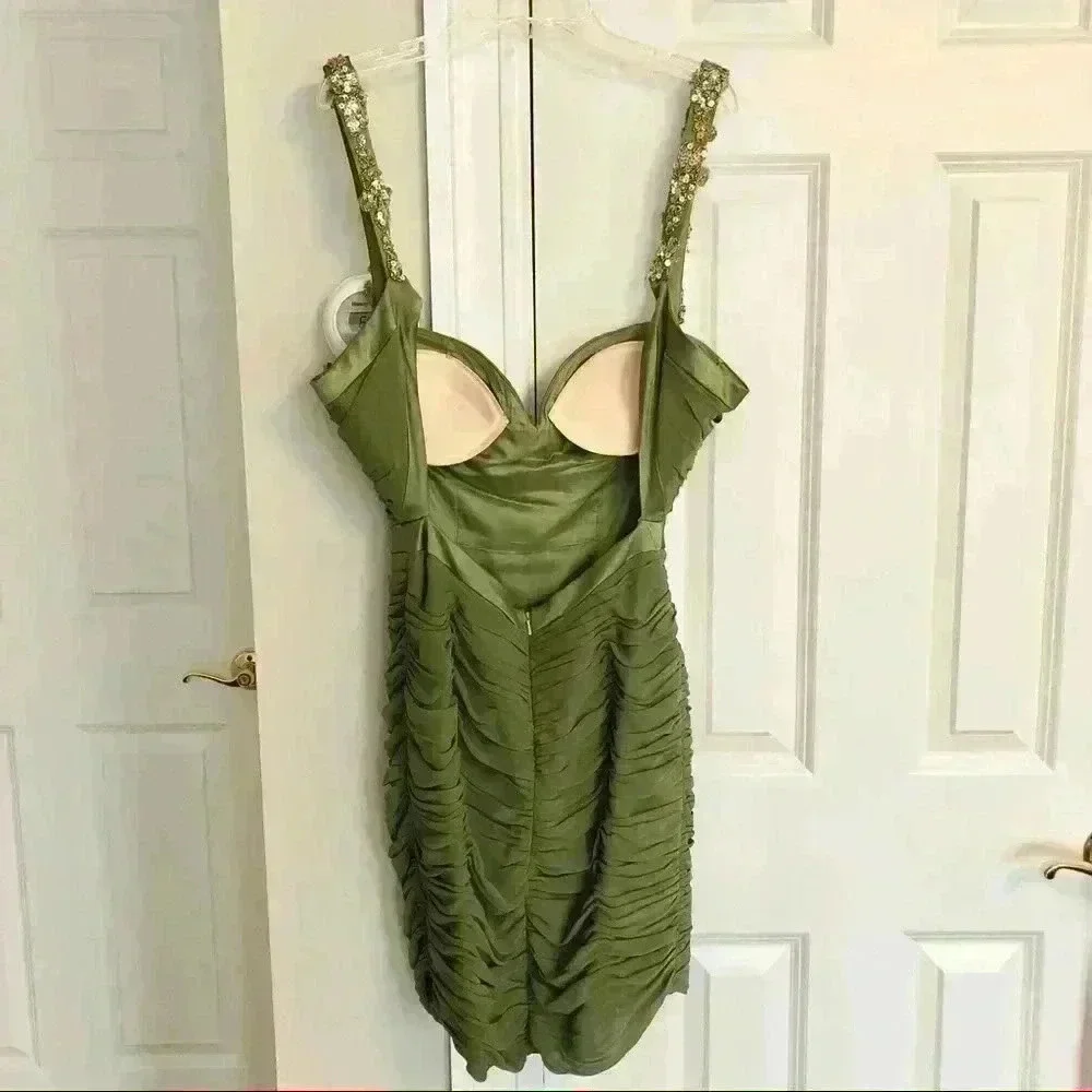 Green Ruched Mini Dress - Picture 3 of 8